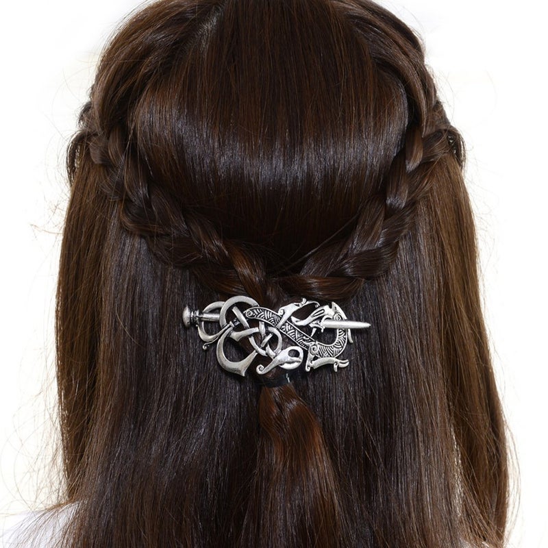 LQQQL Viking Celtics Hair Accessories Hairclip-Celtic Knots Viking Hair Clip Men Vintage Antique Silver Stick Slide Hairpins Viking Jewelry Dragon Hair Decor Accessories - Image 3